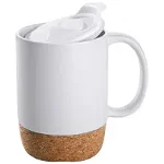 Cana cafea/ceai, Quasar & Co.®, 400 ml, ceramica, cu capac to go, baza de pluta, alb