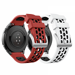 Set 2 curele universale sport din silicon 22mm compatibile cu Huawei GT2E/ GT2 Samsung Watch 46 Gear S3 Fossil alb rosu