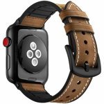 Curea iUni compatibila cu Apple Watch 1/2/3/4/5/6, 40mm, Leather Strap, Dark Coffee