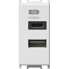 Modul Incarcator 2*USB PD 20W 1M alb, TEM Modul TEM-EM69PW-B, TEM