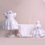 Set Botez Isabella 3 Piese Alb Cu Tull ( Rochita+Trusou+Lumanare ) Personalizat AnneBebe 3 - 6 Luni / Alb / Da, AnneBebe