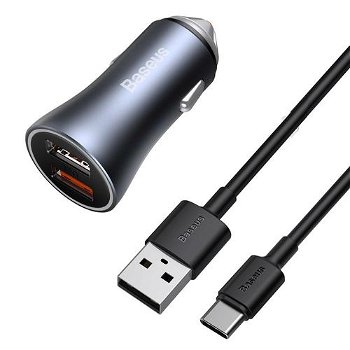 Golden Contactor Pro Dual 2x USB Quick Charger, Cablu Baseus USB la USB Type, Dark Gray