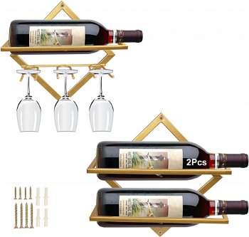 Set de 2 suporturi pentru sticlele de vin MERYSAN, metal, auriu, 26 x 25 cm / 25,8 x 25,8 cm