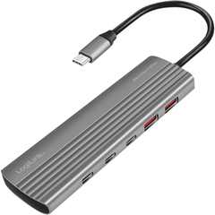 logilink HUB extern, LOGILINK, USB-A 2.0 x 2, USB Type-C x 8, conectare prin USB 3.2 Type C, PD 100W, Gri, logilink