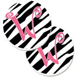 Caroline`s Treasures Monograma inițială W Zebra Stripe și roz Set de 2 Cupa Titular Car Coasters Large, 