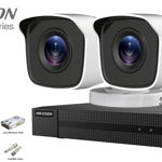 Kit complet supraveghere video Hikvision seria HiWatch, 2 camere FullHD, IR 20M, HIKVISIONKIT