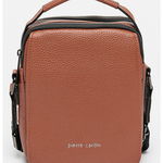 Pierre Cardin, Geanta crossbody de piele ecologica cu logo discret, Maro cognac