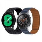 Set 2 curele pentru ceas, 22 mm, pentru Galaxy Watch 3 45mm, Gear S3 Frontier, Huawei Watch GT 3, Huawei Watch GT 2 46mm, Huawei Watch GT, nylon-negru, piele-albastru
