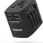 Adaptor priza universal TESSAN, 4 USB, AC: 100 240 Vac, 50 60Hz, plastic/metal, negru