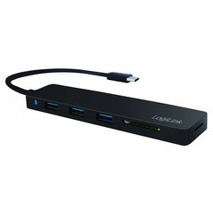 HUB USB LOGILINK, USB 3.0, USB 3.2 Type C, cablu 0.1 m, SD, MicroSD, negru