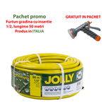 Pachet promo - furtun gradina, armat, cu insertie 1/2, lungime 50 metri, galben, flexibil, rezistent la radiatii UV si la frig + pistol de udat / EXT 9662_1, 