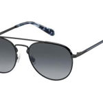 Fossil, Ochelari de soare aviator cu lentile uni, 55-18-145, Argintiu/Bleumarin