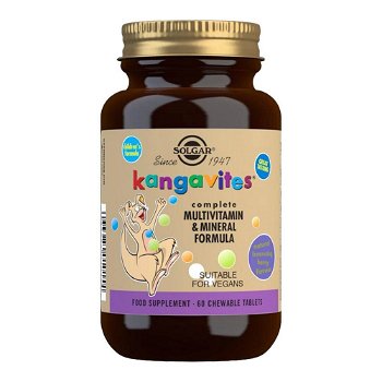 KANGAVITES Multivitamine si Minerale pentru copii 60 tablete masticabile aromate, Solgar, natural