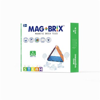 Set magnetic Magbrix 6 piese patrate mari - compatibil cu caramizi de constructie tip Lego, Magblox