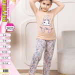 Pijama cu maneca lunga, pentru fete, cu model imprimat Iepuras, Bej, 