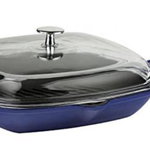 Tigaie grill, fonta, cu capac, 26x26 cm "Glaze", Albastru - LAVA