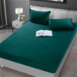Husa de pat cu elastic + 2 fete de perna CATIFEA - Verde, JOJO HOME