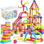 Set jucarii magnetice pentru constructie, Magnetic Sticks 3D, 61 piese, STEM, Cutie depozitare inclusa, +3 ani