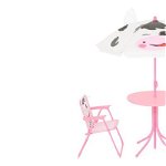 Set 2 scaune, masuta si umbrela copii Cow Maison Mex, otel/plastic/poliester, Roz