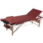 Masă de masaj pliabilă, 3 zone, roșu, cadru din lemn, roșu, vidaXL