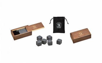 Set cadou in cutie de lemn, cu 6 cuburi din bazalt pentru whisky