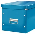 Cutie depozitare Leitz WOW Click & Store, carton laminat, partial reciclat, pliabila, cu capac si maner, 32x31x36 cm, albastru, Leitz