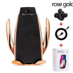 Suport Auto cu Incarcare Wireless -Smart Sensor Car Wireless Charger S5, Rose Gold, 