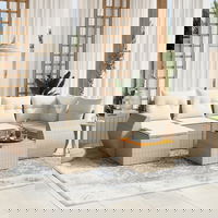 Set canapele de gradina vidaXL, 7 piese, cu perne, bej, poliratan, 52.48 Kg