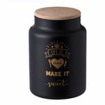 Recipient din sticla Pufo Make it Sweet pentru zahar, cafea, ceai sau condimente, cu capac ermetic din bambus, 890 ml, negru, Pufo