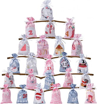 Set de 24 pungi pentru calendar de advent Motase, satin, multicolor, 13 x 21,5 cm, 