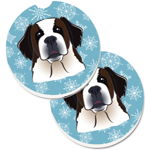 Caroline`s Treasures Fulg de nea Saint Bernard Set de 2 Cupa Titular Car Coasters Multicolore Large, 