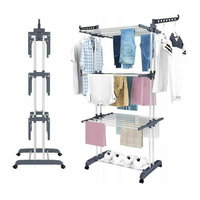 Uscator de rufe vertical, Modern Home, sarcina maxima 40 kg, 75 cm x 126 cm, 6 brate pliabile, 2 brate pentru umerase, 4 roti, raft interior, Alb/Gri, MODERNHOME