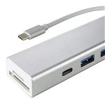 Hub USB Hama 135759, 1x USB 3.1 Type C, 2x USB A, SD/microSD Card Reader (Argintiu), Hama