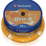 Mediu stocare Verbatim DVD-R 4.7GB 16x Matt Silver spindle 25 buc