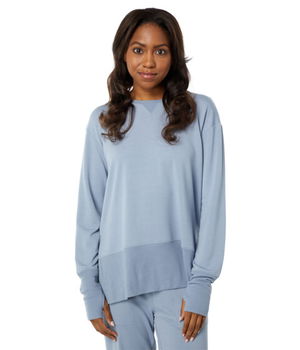 Imbracaminte Femei THRIVE SOCIETE Rib Crew Slit Sweatshirt Dusk Blue, THRIVE SOCIETE
