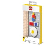 Set lego cu o minifigurina, 4 creioane, 1 topper, 1 ascutitoare, Lego