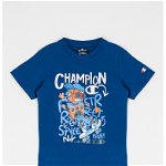 Champion, Tricou din bumbac cu imprimeu Robot, Albastru inchis, 150-155 CM
