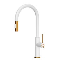Baterie bucatarie cu dus extractibil Quadron Unique Q-Line Slim Jennifer alb - cupru