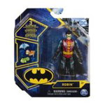 Figurina Batman, Robin cu costum Tech si articulata, cu 3 accesorii surpriza, 10 cm, 