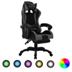 vidaXL Scaun de racing cu LED RGB, gri și negru, piele ecologică, vidaXL