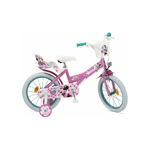 Bicicleta pentru copii, Huffy, Disney Minnie, 14 inch, Cu roti ajutatoare si cosulet frontal, Cu scaunel pentru papusi, Roz, Huffy