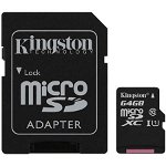 Card de memorie MicroSD Kingston 64GB SDCS2/64GB, Select Plus, Clasa 10 UHS-I Performance, cu adaptor SD, KINGSTON