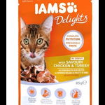 IAMS Cat Adult All Breeds chicken & turkey in gravy Hrana umeda pentru pisici adulte, set 85 g 5+2 GRATIS