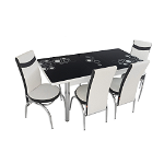Set masa extensibila cu 4 scaune, PAL, blat sticla securizata, alb + negru, 169 x 80 cm, Arabesque