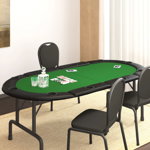 Blat masă de poker, 10 jucători, pliabil, verde, 208x106x3 cm, Casa Practica