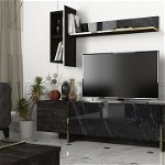 Comoda TV cu raft de perete Veyron, Talon, 180 x 45 cm/121.6 x 45 cm, negru/auriu, Talon