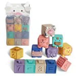 Set 12 cuburi silicon copii, jucarie educationala colorata, Empria, Animale si Cifre