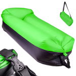 Saltea Autogonflabila "Lazy Bag" tip sezlong, 185 x 70cm, culoare Negru-Verde, pentru camping, plaja sau piscina