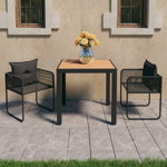 vidaXL Set mobilier masă de grădină, 3 piese, negru și maro, ratan PVC, vidaXL