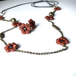 Set colier + cercei floricele rosu cu bronz, AHGL12561